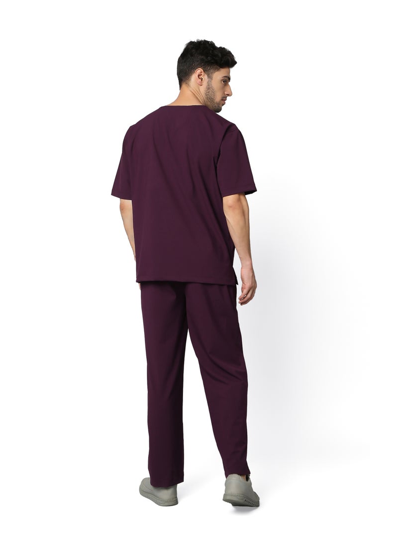 KNYA Ecoflex Men's 5 Pocket Active Scrub Suit | Athleisure wear | Modern V neck | For Doctors (L, Wine) - Image 2